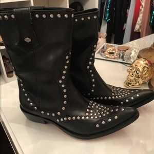 Harley Davidson Red Sole Studded Moto Cowboy Boots Size 7/Euro 38